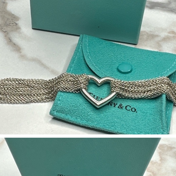 Tiffany & Co Multi Strand Mesh Love Heart Toggle Necklace and Bracelet w bagbox. - Picture 2 of 3
